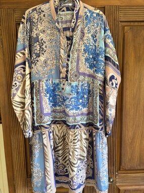 Johnny Was Purple, Blue & Cream Mixed Print Blouse